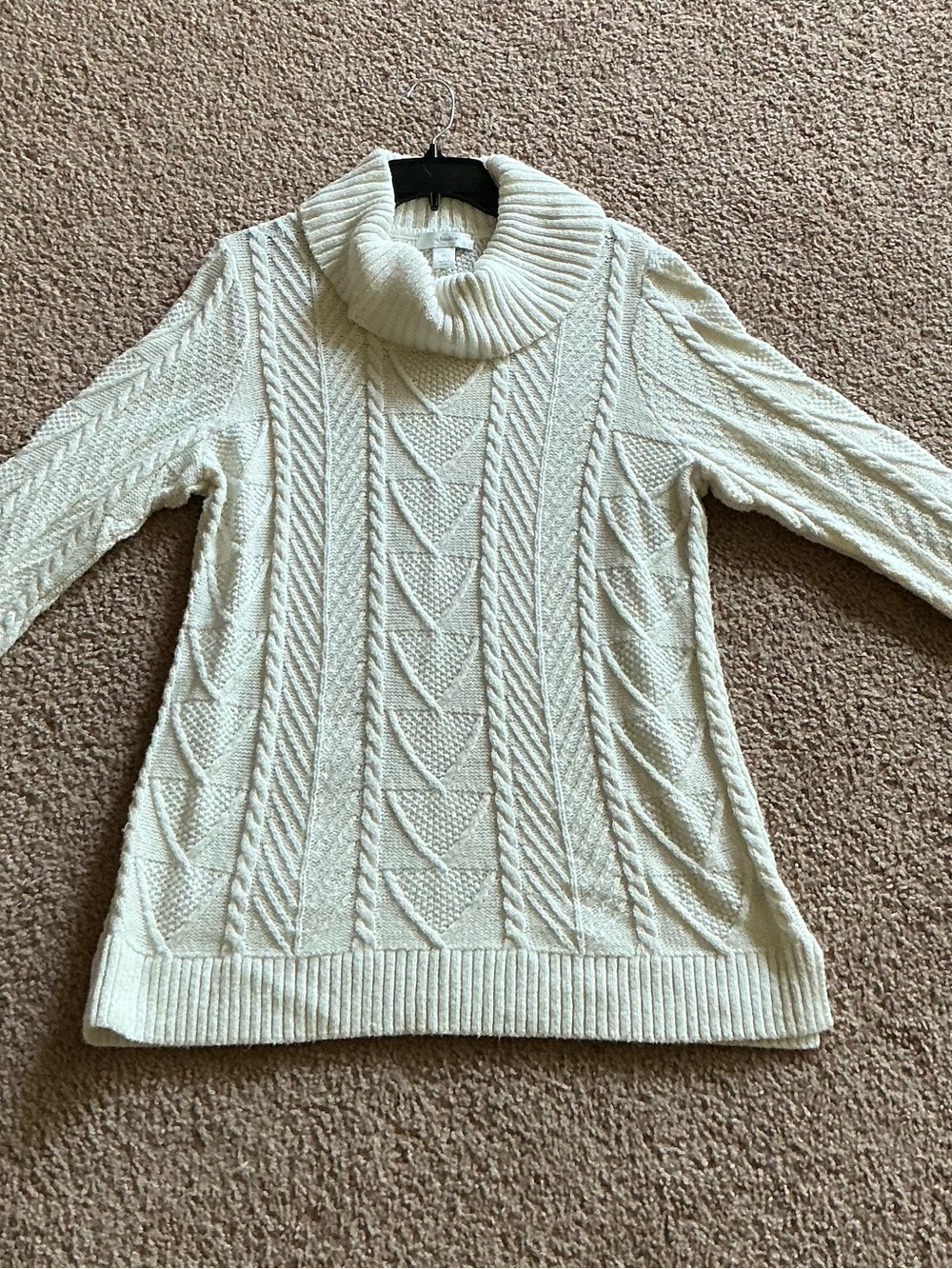CJ Banks Women’s Cream Cable Knit Cowl Neck Sweater 1X Cottagecore